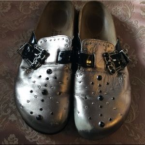 Birkenstock Pewter & Black Shoes. Sz 40 Euro